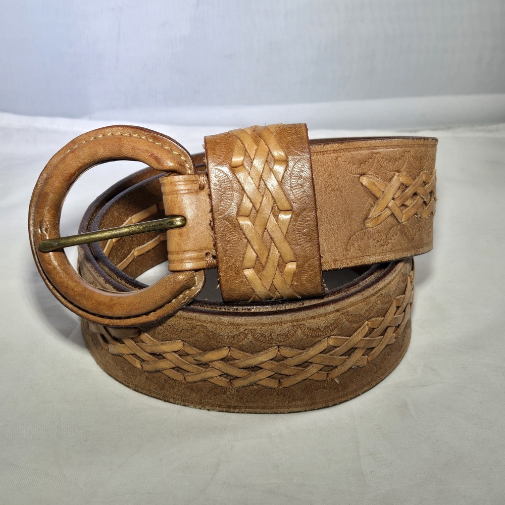 Vintage Banana Republic Mens Small Genuine Leather Weave Belt Brown Y2k